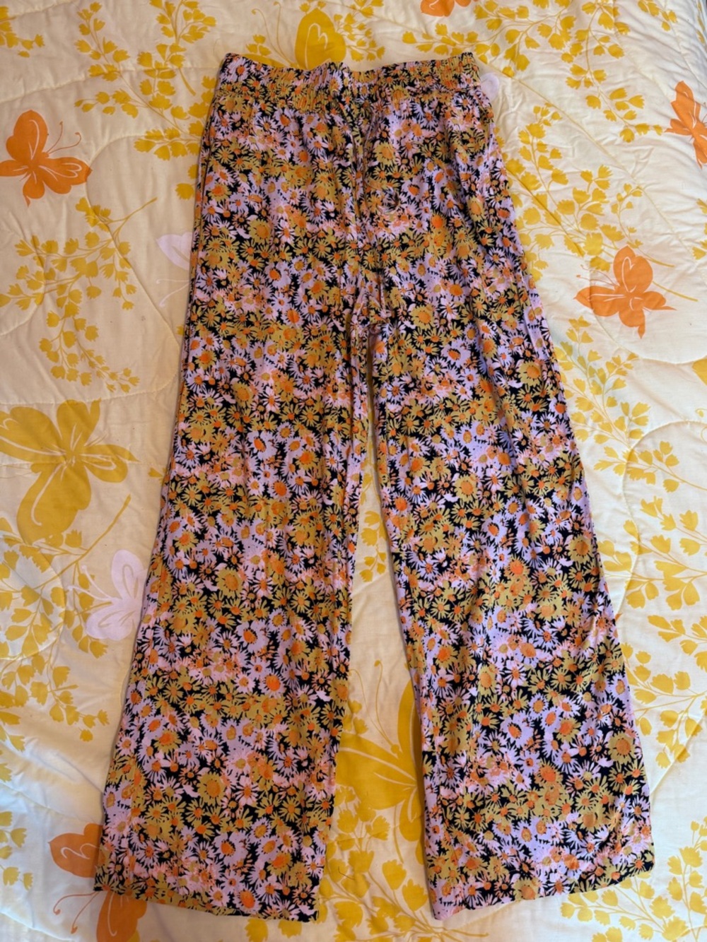 Urban Outfitters Orange & Yellow Floral Wide-Leg Pants